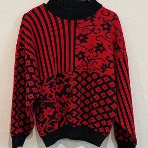Red and Black Patterned Women's Sweater